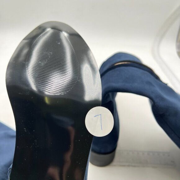 Womens Knee High Boots, Round Toe Low Block Heel Riding Boots  Cowboy Boots Blue - Picture 5 of 7